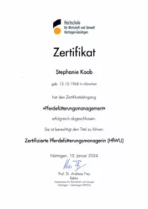 Pferde - Fütterungsmanagement - ZERTIFIKAT